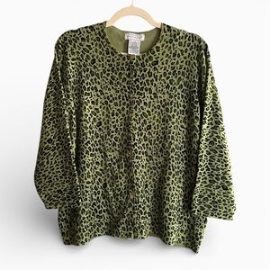 White Stag Green Leopard Print Cardigan
